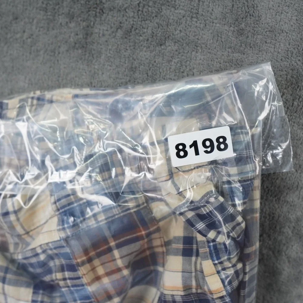 J Crew Patchwork Madras Shorts Mens 32 Blue Tan Plaid Cotton Summer Preppy